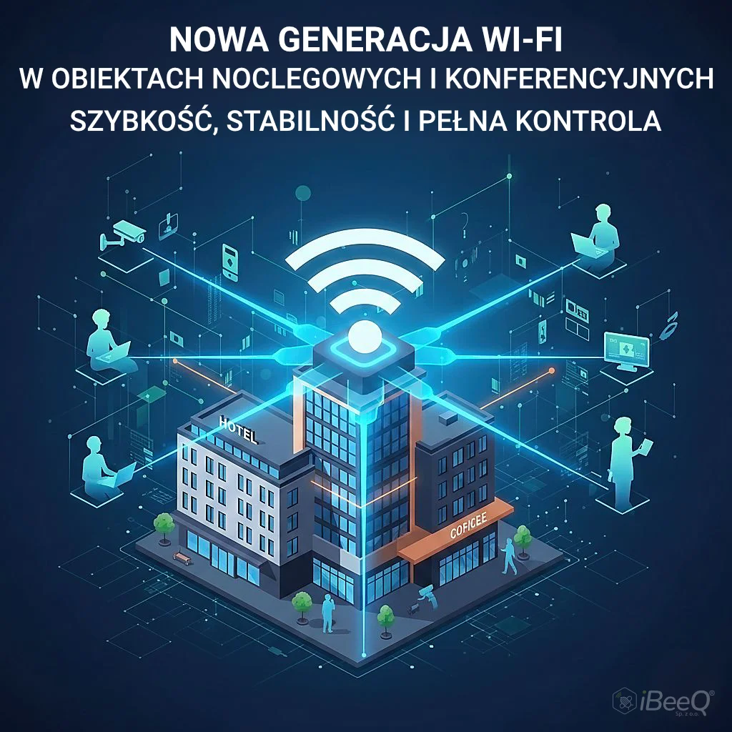 WiFi 7 w hotelu — nowa generacja sieci bezprzewodowej dla obiektów hotelarskich. Standard 802.11be, Multi-Link Operation, kanały 320 MHz.