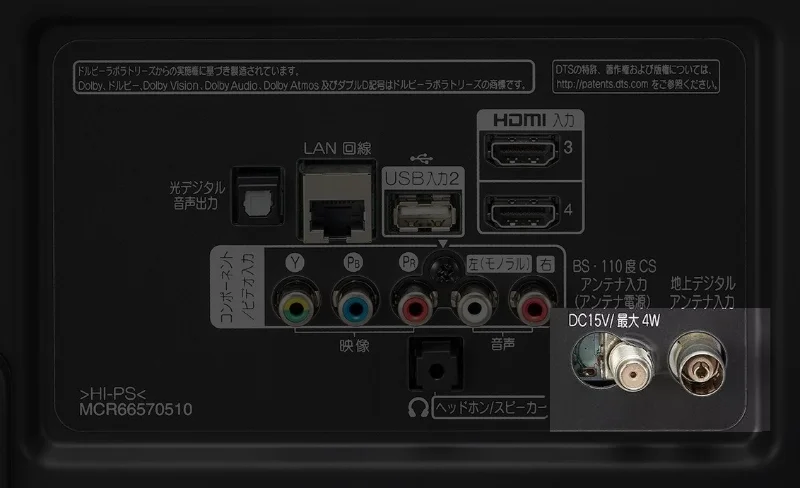 Hotel TV rear panel — antenna, LAN, and USB connections for hospitality deployments