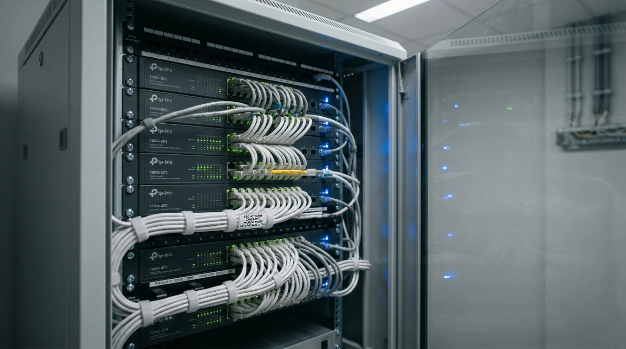 Szafa rack TP-Link Omada — instalacja sieci WiFi w hotelu iBeeQ